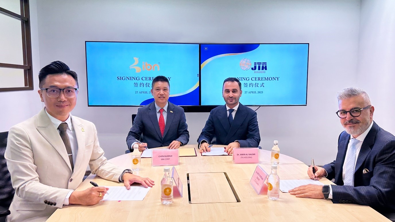 (From Left) Branden Ng, Chen Guohui, Dr. Amir Ali Salemi, Dr. Seyed Nasrolah Golkar. New shareholders will drive IBN Corp and its development projects to new heights of success.